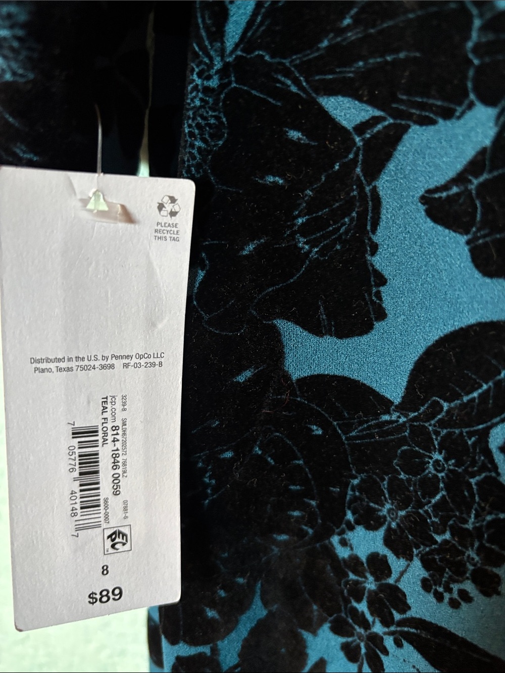 Liz Claiborne Blue Teal Floral Velvet Burnout Tie-Neck Dress Women’s Size 8 - Picture 4 of 7